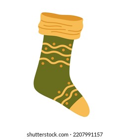Knitted sock. Christmas decor. Decor for home, interior, decorations and Christmas. Hand drawn illustration isolated on the white background