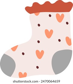 Knitted Sock With Hearts Vector Illustration