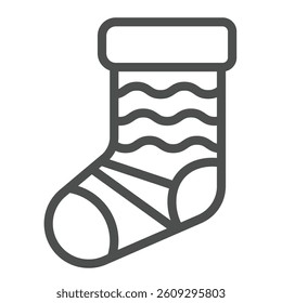 Knitted sock line icon, happy christmas concept. Vector graphics.  Gift sack, wool socks sign on white background, outline style icon for mobile or web design