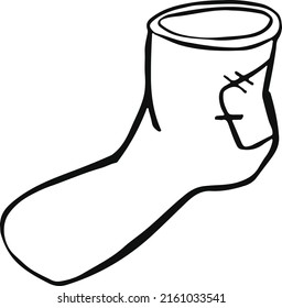 Calcetín de punto en ilustración vectorial de línea