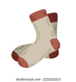 Knitted socks of gray and burgundy color