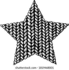 Knitted star. Vector illustration. Ink graphics.