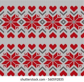 Knitted stars pattern and  hearts