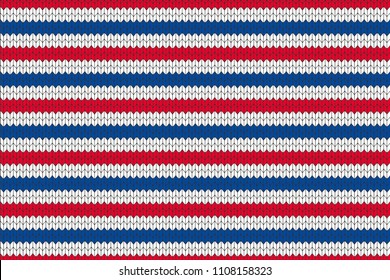 Knitted stripe pattern. USA Flag colors. Red, blue and white knitted stripe vector seamless pattern.