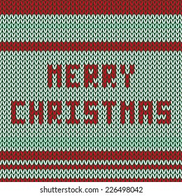 Knitted striped background with words Merry Christmas