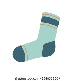 Meia listrada de malha. Estoque quente, acessórios de inverno. Design plano, vetor isolado no branco. Design plano, vetor isolado em fundo branco.