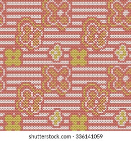 knitted stripped seamless pattern with flowers