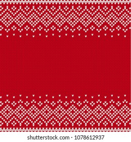 Knitted style background with place for text. Knit geometric ornament to printing on fabric. Scandinavian knitted pattern