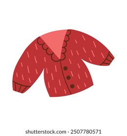 Knitted sweater in cartoon hand drawn style. Hello autumn. Fall season element, icon. Flat vector illustration isolated on white background.