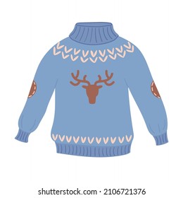 Knitted sweater with deer. Vector illustration in a flat style.