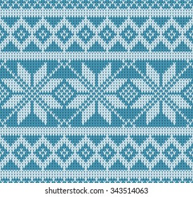 Knitted sweater design. Seamless knitting pattern with blue color