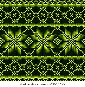 Knitted sweater design. Seamless knitting pattern with greed color