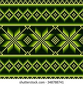 Knitted sweater design. Seamless knitting pattern with greed color