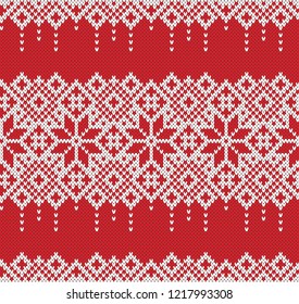 Knitted Sweater Design with Snowflakes. Fairisle Seamless Knitting Pattern