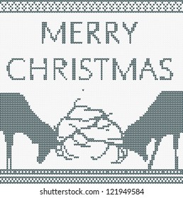 Strickpullover mit Kämpfen gegen Hirsche und frohe Weihnachten