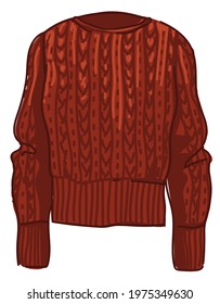 Knitted sweater made of woolen thread, isolated stylish clothes for cold seasons, autumn or winter. Knitwear fashionable retro wearing. Handmade clothing for sale in shop. Vector in flat style