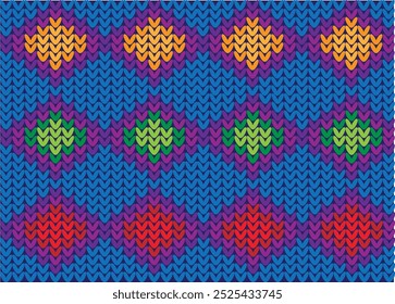 Knitted Sweater Pattern Embroidery in Festive Winter Season Colors. International winter holiday vector illustration