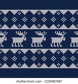 A knitted sweater with Reindeer. Seamless vector background. Christmas pattern. Can be used for wallpaper, textile, invitation card, wrapping, web page background.