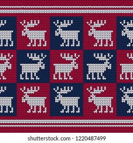 A knitted sweater with Reindeer. Seamless vector background. Christmas pattern. Can be used for wallpaper, textile, invitation card, wrapping, web page background.