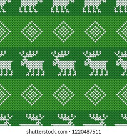 A knitted sweater with Reindeer. Seamless vector background. Christmas pattern. Can be used for wallpaper, textile, invitation card, wrapping, web page background.