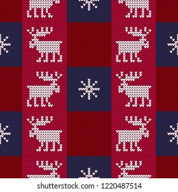 A knitted sweater with Reindeer. Seamless vector background. Christmas pattern. Can be used for wallpaper, textile, invitation card, wrapping, web page background.