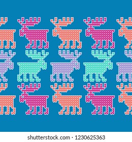 A knitted sweater with Reindeer. Seamless vector background. A warm sweater. Christmas pattern. Can be used for wallpaper, textile, invitation card, wrapping, web page background.