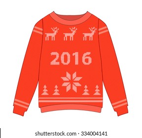 Knitted sweater - reindeer,Christmas tree, snowflake, 2016