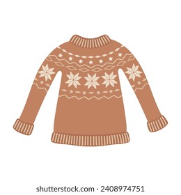Knitted sweater with Scandinavian pattern - hand drawn vector illustration. 