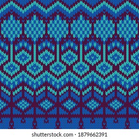 Knitted sweater seamless pattern in blue colors