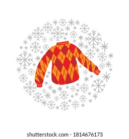 knitted sweater in snowfall round frame