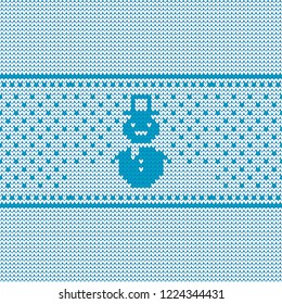 Knitted sweater with snowmen and snow. Seamless vector background. Christmas pattern. Can be used for wallpaper, textile, invitation card, wrapping, web page background.
