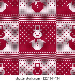 Knitted sweater with snowmen and snow. Seamless vector background. Christmas pattern. Can be used for wallpaper, textile, invitation card, wrapping, web page background.