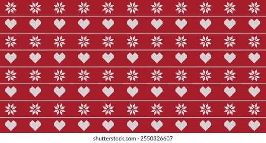 Textura de suéter de malha: impressão de malha vermelha com padrões de Natal festivos. Uma ilustração vetor acolhedora e detalhada perfeita para projetos sazonais.