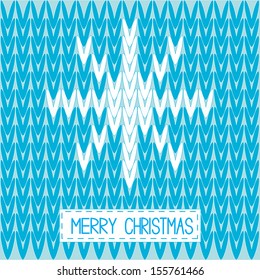 Knitted sweater vector pattern with word snowflake. Merry Christmas card. Illustration.