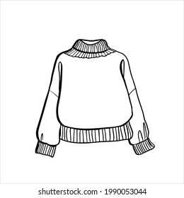 Knitted sweater with a wide collar. Icon vector from clothes collection. Fashion illustration. Black and white drawing illustration. Sale, discount, label.