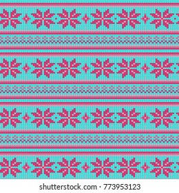 knitted sweater winter pattern, red blue flowers