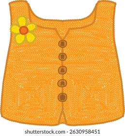Vetor de topo de tanque de malha. Top tanque de laranja com arte de bordado de flor