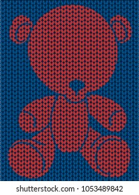 knitted teddy bear in vector, beautiful pattern for both baby