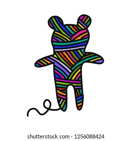 Knitted teddy bear yarn wool hand drawn illustration for prints posters t shirts background knitting courses and master classes