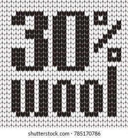 Knitted Text. 30% wool. In black and white colors. Vector illustration