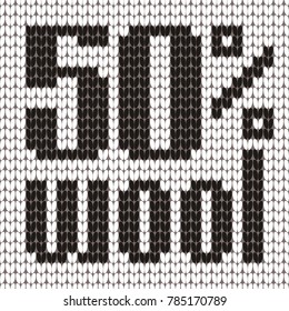 Knitted Text. 50% wool. In black and white colors. Vector illustration