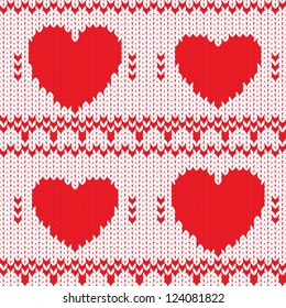 Knitted textile decorative valentine hearts, seamless pattern