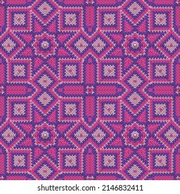 Knitted texture geometric seamless pattern. Rug knitting pattern imitation. Fashionable seamless knitted pattern. Repeatable background.