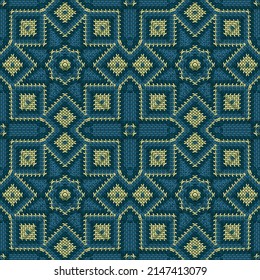 Knitted texture geometric seamless pattern. Rug knitting pattern imitation. Fashionable seamless knitted pattern. Repeatable background.