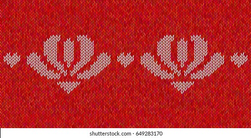 Knitted  texture on red background with white flowers.