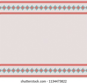 Knitted texture on white background. Colorful  striped pattern. Woolen cloth, handmade. Vector suitable as wallpaper, design element, perfect place for your text. Horizontal orientation.