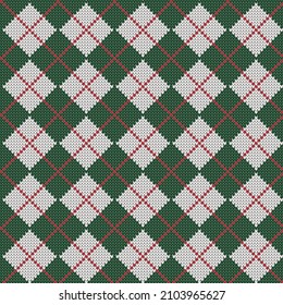 Knitted texture pattern with rhombuses. Seamless vector argyle pattern. Winter , Christmas knitting background.