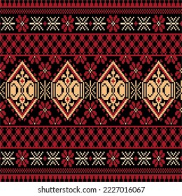 Textura de punto de una muestra de jacquard de tela tejida. Patrón de punto, perfecto para tejidos y decoración aislados en un fondo negro