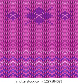 Knitted texture, seamless pattern, ornament on pink background. Design for winter sweaters.