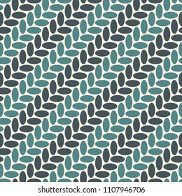 Knitted texture. Seamless surface pattern with abstract ears of wheat. Diagonal braids motif. Repeated mini ovals wallpaper. Simple minimalist geometric background. Vector digital paper, textile print
